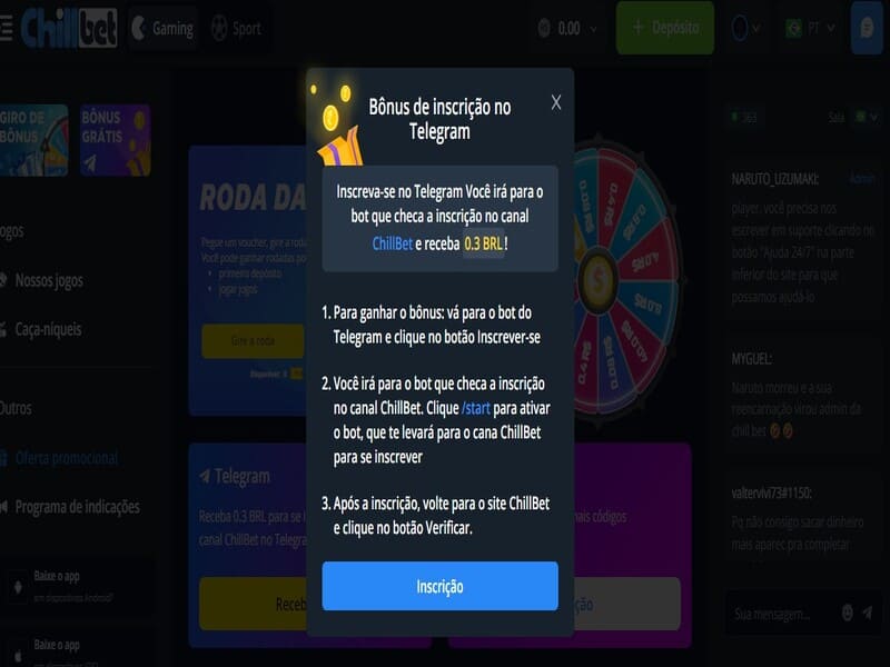 Promoção do Telegram Chillbet