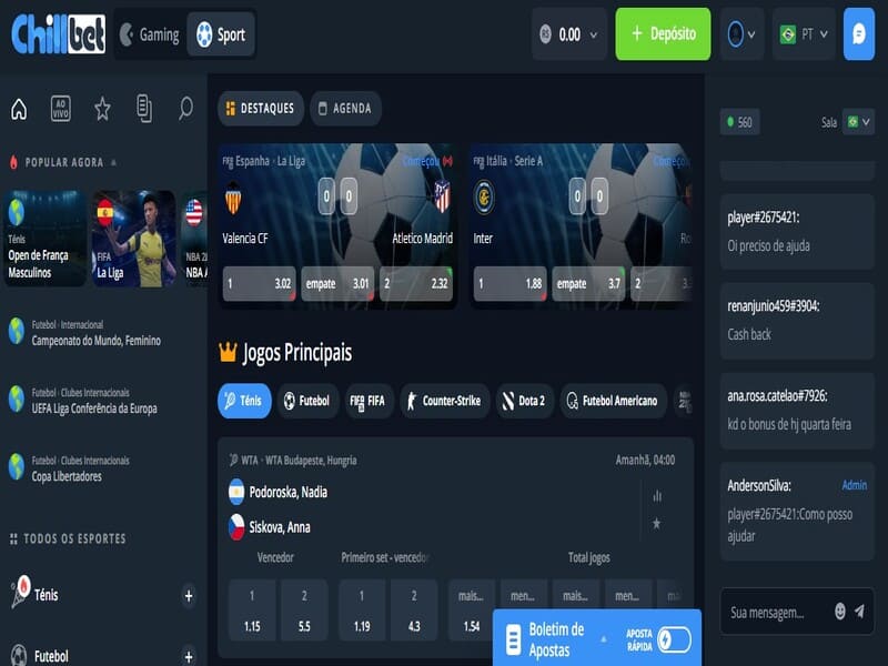 Interface Cassino Chillbet