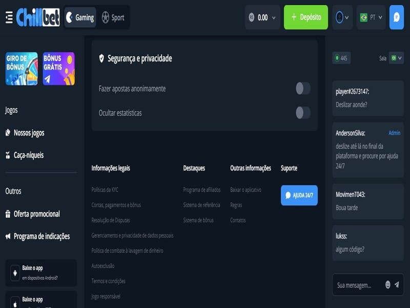 Verificação de identidade cassino Chillbet