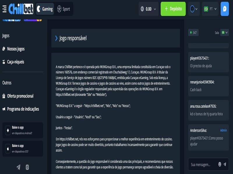 Jogo responsável Chillbet