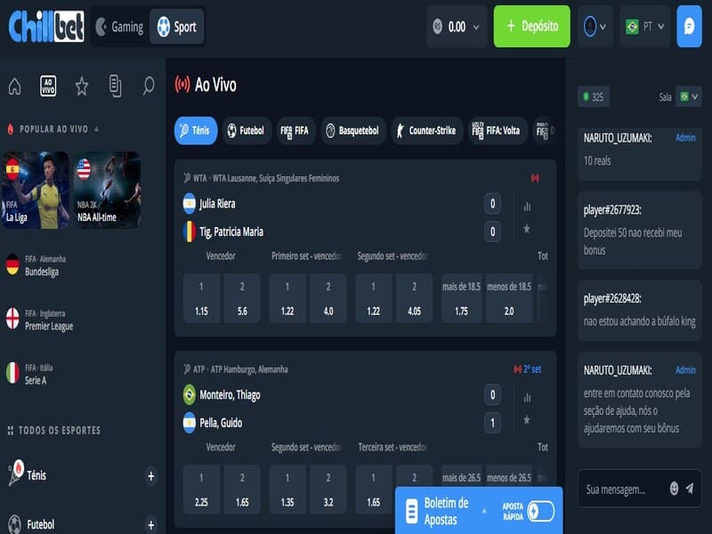 Tipos de esportes para apostar na Chillbet