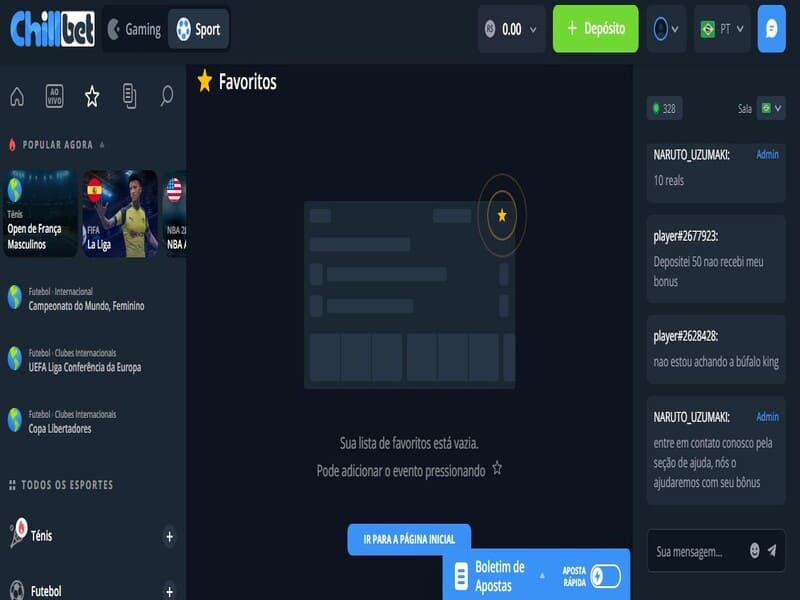 Apostas ao vivo e pre-match Chillbet