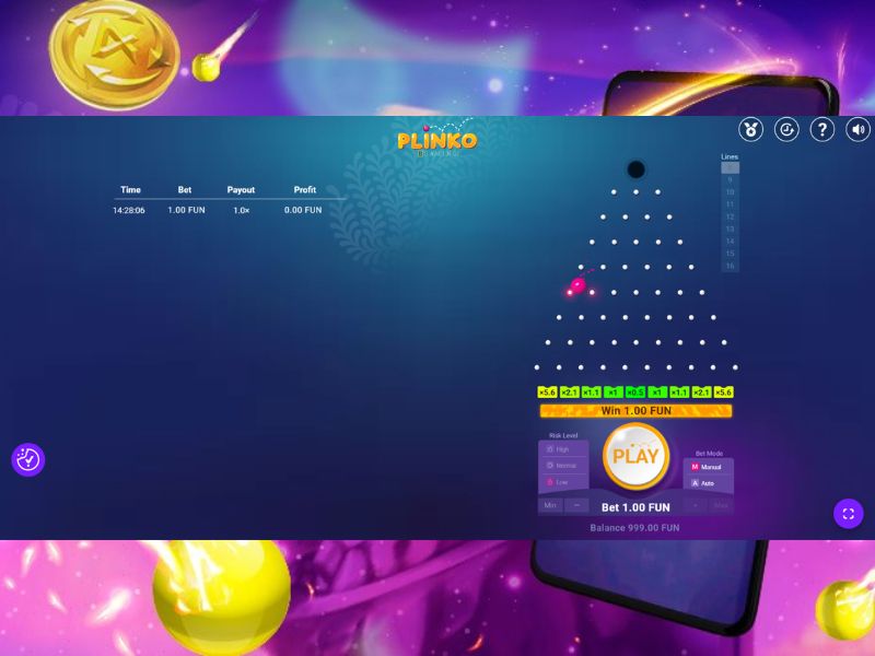 Haz tus apuestas o juega gratis en la tragaperras Plinko
