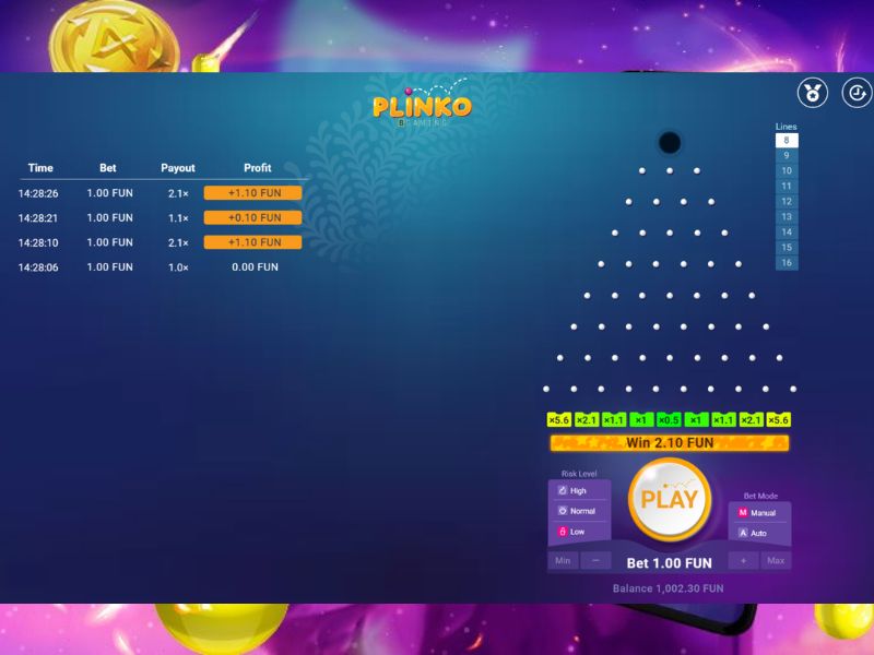 Juega gratis a Plinko